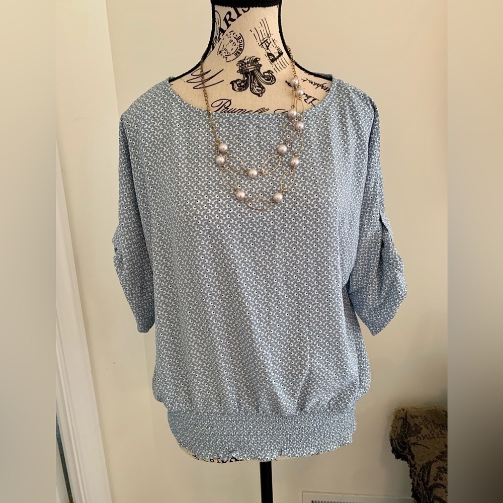 Michael Kors Chambray Print Blouse Size Med. NWT
